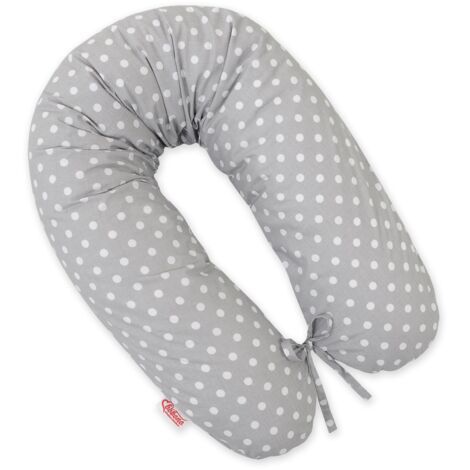 Cuscino per la gravidanza più lungo per donne incinte + fodera rimovibile - Pois bianchi su grigio