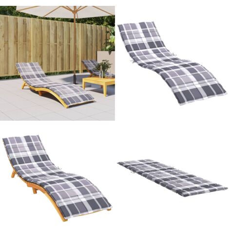 Cuscino per Lettino a Quadri Grigi 200x70x3cm Tessuto Oxford - Cuscino da giardino - Cuscino per patio