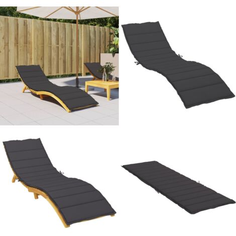 Cuscino per Lettino Nero 200x60x3 cm in Tessuto Oxford - Cuscino da giardino - Cuscino per patio
