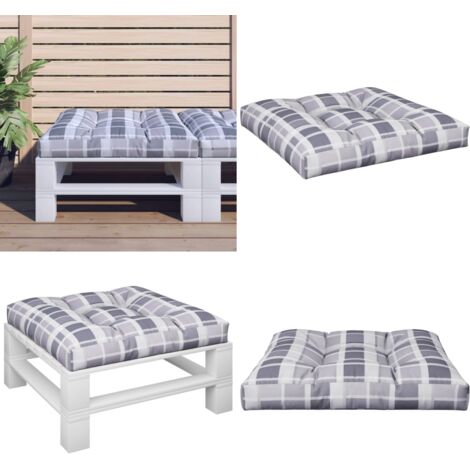 Cuscino per Pallet a Quadri Grigi 70x70x12 cm in Tessuto - Cuscino da giardino - Cuscino per esterno
