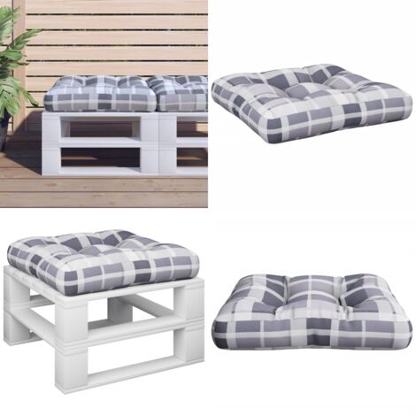 Cuscino per Pallet a Quadri Grigio 58x58x10 cm in Tessuto - Cuscino da giardino - Cuscino da patio