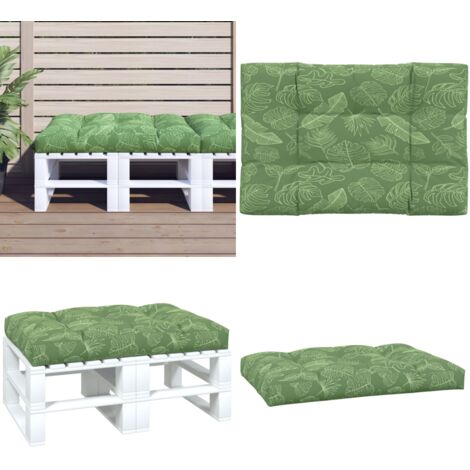 Cuscino per Pallet con Motivo a Foglie 120x80x12 cm in Tessuto - Cuscino da giardino - Cuscino da patio