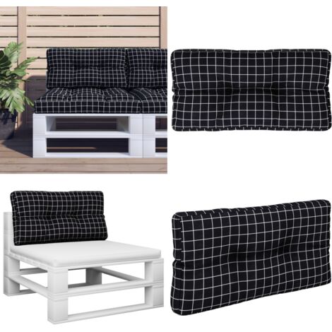 Cuscino per Pallet Motivo a Quadri Nero 80x40x12 cm in Tessuto - Cuscino da giardino - Cuscino da patio