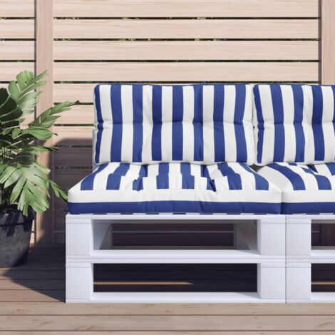 vidaXL Cuscini Panca Giardino 2pz Righe Bianche Blu 100x50x7cm Tessuto