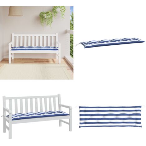 Cuscino per Panca Bianco e Blu 150x50x7 cm in Tessuto Oxford - Cuscino per panca - Cuscino in tessuto Oxford