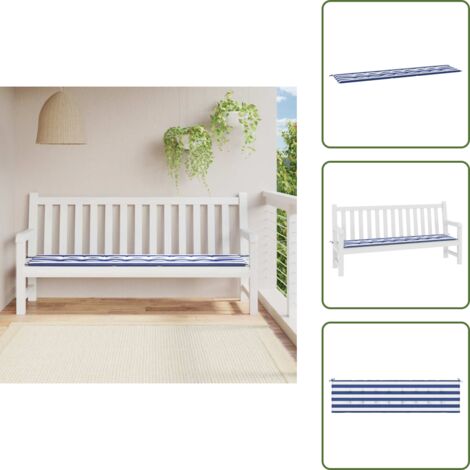 Cuscino per panca - vidaXL Cuscino Panca Giardino Righe Bianche e Blu 200x50x4 cm Tessuto - Cuscino per soggiorno