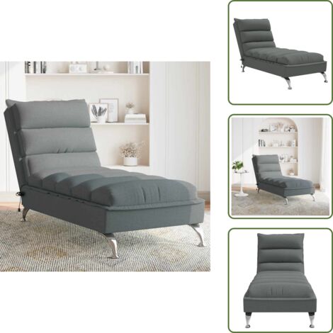 Cuscino per schienale - vidaXL Chaise Longue Massaggi con Cuscini Grigio Scuro in Tessuto - Chaise longue