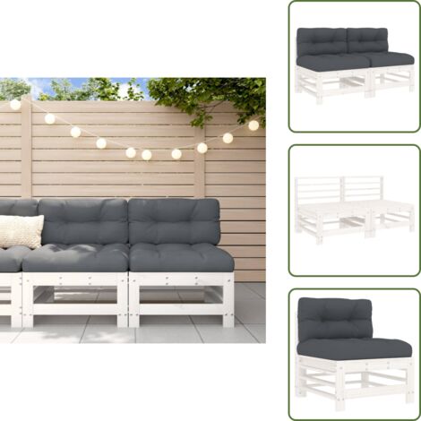 Cuscino per schienale - vidaXL Divani Centrali con Cuscini 2 pz Legno Massello di Pino Bianco - Divano in legno