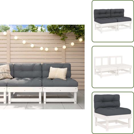 Cuscino per schienale - vidaXL Divani Centrali con Cuscini 2 pz Legno Massello di Pino Bianco - Divano in legno