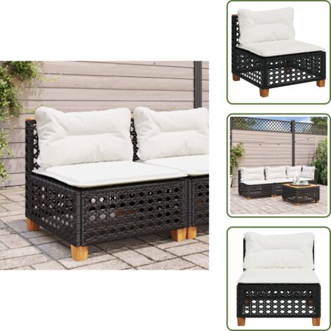 Cuscino per schienale - vidaXL Divano Giardino Senza Braccioli con Cuscini Nero in Polyrattan - Rattan pe
