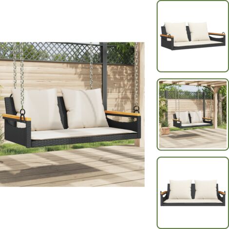 Cuscino per schienale - vidaXL Panchina a Dondolo con Cuscini Nera 109x62x40 cm in Polyrattan - Rattan sintetico