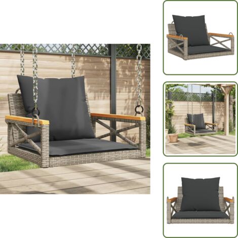 Cuscino per schienale - vidaXL Panchina Dondolo con Cuscini Grigia 63x62x40 cm in Polyrattan - Panchina in rattan