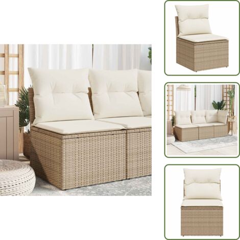 Cuscino per schienale - vidaXL Sedia Giardino Senza Braccioli con Cuscini Beige in Polyrattan - Rattan PE