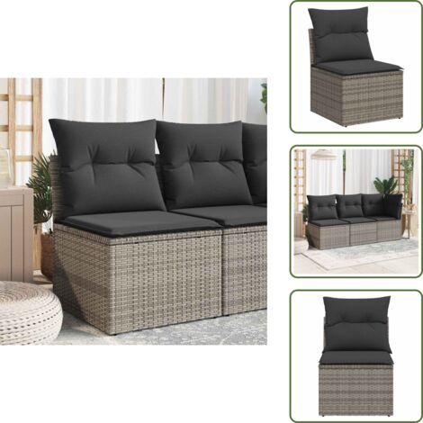 Cuscino per schienale - vidaXL Sedia Giardino Senza Braccioli con Cuscini Grigio in Polyrattan - Rattan PE