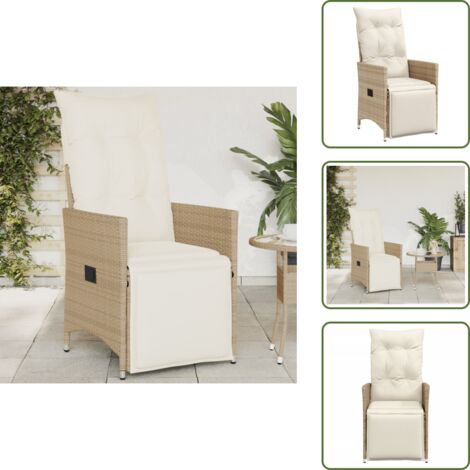 Cuscino per schienale - vidaXL Sedia Reclinabile da Giardino con Cuscini Beige in Polyrattan - Poltrona in rattan