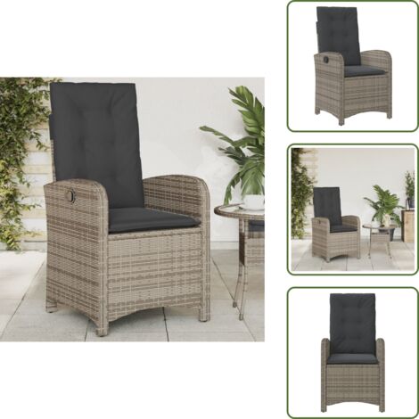 Cuscino per schienale - vidaXL Sedia Reclinabile da Giardino con Cuscini Grigia in Polyrattan - Poltrona da esterno