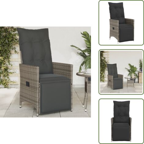 Cuscino per schienale - vidaXL Sedia Reclinabile da Giardino con Cuscini Grigia in Polyrattan - Poltrona in rattan PE