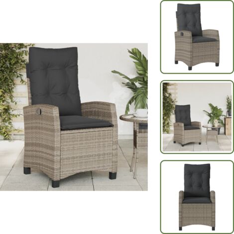 Cuscino per schienale - vidaXL Sedia Reclinabile da Giardino con Cuscini Grigia in Polyrattan - Polyrattan