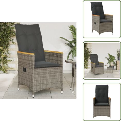 Cuscino per schienale - vidaXL Sedia Reclinabile da Giardino con Cuscini Grigia in Polyrattan - Seduta da esterno