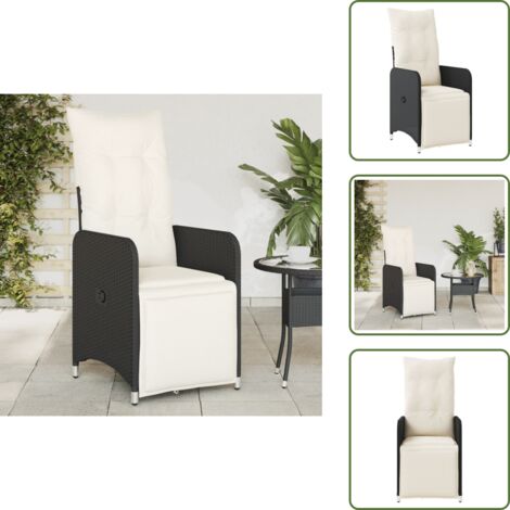 Cuscino per schienale - vidaXL Sedia Reclinabile da Giardino con Cuscini Nera in Polyrattan - Poltrona da esterno