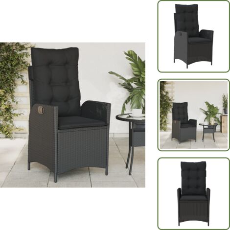 Cuscino per schienale - vidaXL Sedia Reclinabile da Giardino con Cuscini Nera in Polyrattan - Poltrona da esterno