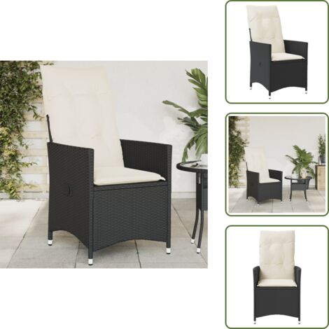 Cuscino per schienale - vidaXL Sedia Reclinabile da Giardino con Cuscini Nera in Polyrattan - Sedia da giardino con cuscino