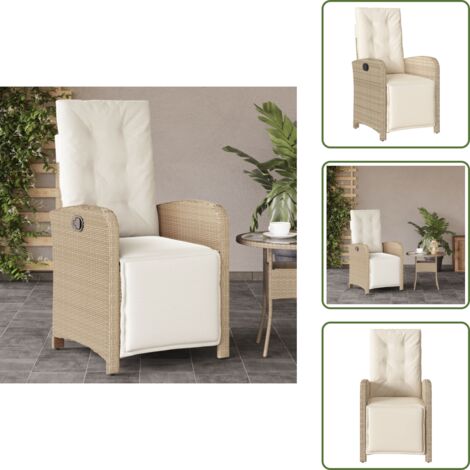 Cuscino per schienale - vidaXL Sedia Reclinabile da Giardino con Poggiapiedi Beige Polyrattan - Rattan PE