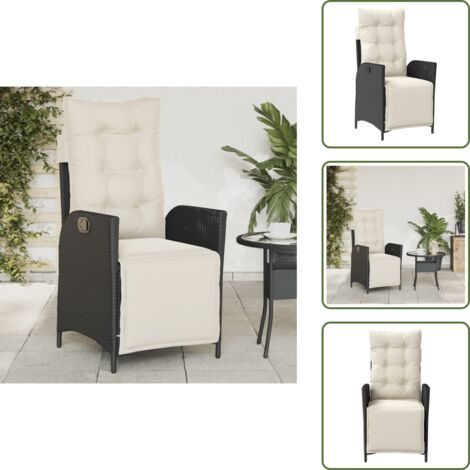 Cuscino per schienale - vidaXL Sedia Reclinabile da Giardino con Poggiapiedi Nera Polyrattan - Seduta da esterno