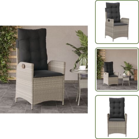 Cuscino per schienale - vidaXL Sedia Reclinabile Giardino con Cuscini Grigio Chiaro Polyrattan - Seduta esterna