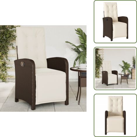 Cuscino per schienale - vidaXL Sedia Reclinabile Giardino con Poggiapiedi Marrone Polyrattan - Sedia da esterno