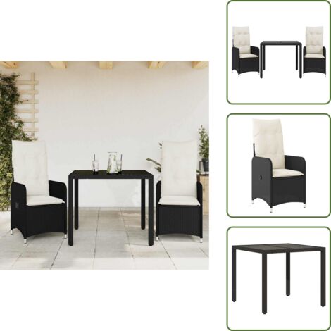 Cuscino per schienale - vidaXL Set Bistrò da Giardino 3 pz con Cuscini in Polyrattan Nero - Rattan PE