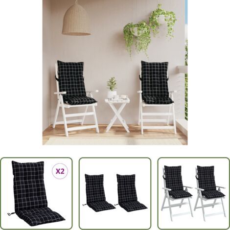 Cuscino per sedia -  Cuscini Sedia Schienale Alto 2 pz Quadri Nero Tessuto Oxford