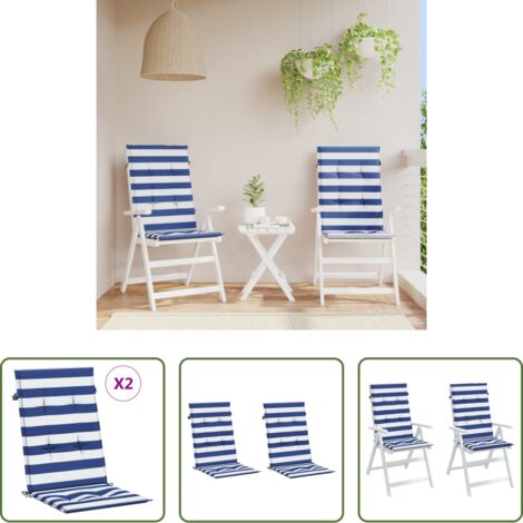 Cuscino per sedia -  Cuscini Sedia Schienale Alto 2 pz Strisce Bianche e Blu Tessuto