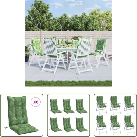 Cuscino per sedia -  Cuscini Sedia Schienale Alto 6 pz Motivo Foglie Tessuto Oxford