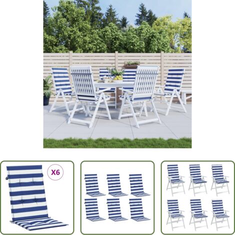 Cuscino per sedia -  Cuscini Sedia Schienale Alto 6 pz Strisce Bianche e Blu Tessuto