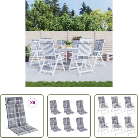 Cuscino per sedia -  Cuscini Sedia Schienale Alto 6pz a Quadri Grigio Tessuto Oxford