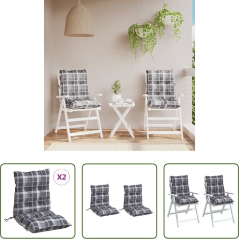 Cuscino per sedia -  Cuscini Sedia Schienale Basso 2 pz Quadri Grigio Tessuto Oxford