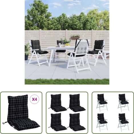Cuscino per sedia -  Cuscini Sedia Schienale Basso 4 pz Quadri Nero Tessuto Oxford