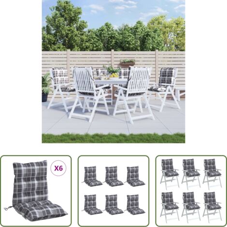 Cuscino per sedia -  Cuscini Sedia Schienale Basso 6 pz Quadri Grigio Tessuto Oxford