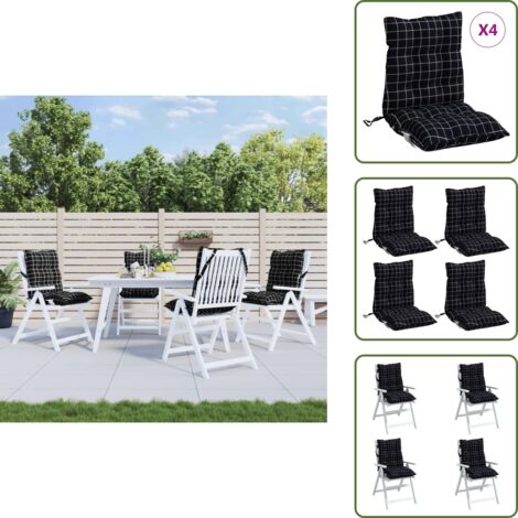Cuscino per sedia da patio - vidaXL Cuscini Sedia Schienale Basso 4 pz Quadri Nero Tessuto Oxford - Cuscino per sedia da ufficio