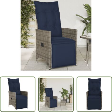 Cuscino per sedia -  Sedia da giardino reclinabile con cuscini grigia in polyrattan