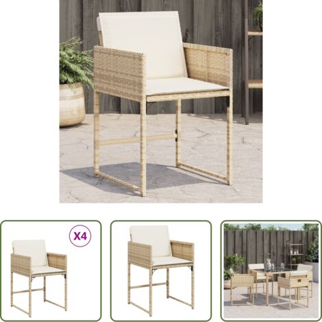 Cuscino per sedie -  Sedie da Giardino con Cuscini 4 pz Beige in Polyrattan