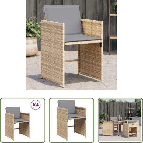 Cuscino per sedie -  Sedie da Giardino con Cuscini 4 pz Beige Misto in Polyrattan