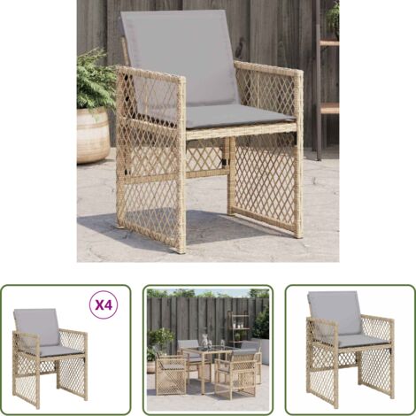 Cuscino per sedie -  Sedie da Giardino con Cuscini 4 pz Beige Misto in Polyrattan