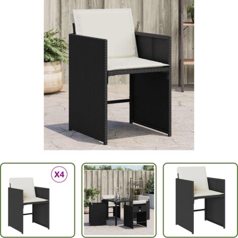 Cuscino per sedie -  Sedie da Giardino con Cuscini 4 pz Nere in Polyrattan