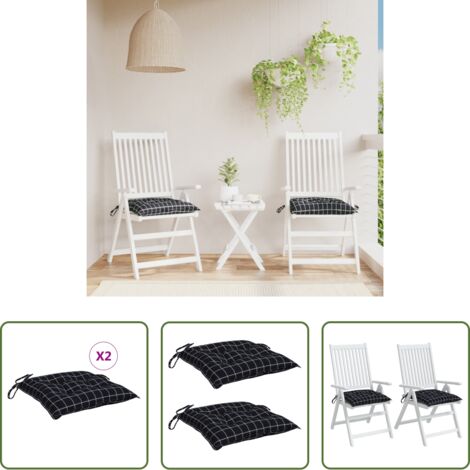 Cuscino per sedile - Cuscini per Sedia 2 pz a Quadri Neri 50x50x7 cm Tessuto Oxford