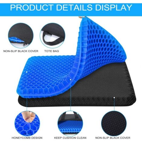 Cuscino per sedile in gel, cuscino in gel traspirante, cuscino antidecubito, allevia la pressione sul supporto ortopedico con rivestimento antiscivolo