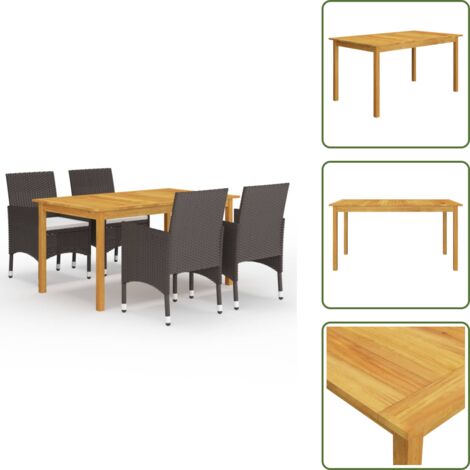 Cuscino per seduta - vidaXL Set Mobili da Pranzo per Giardino 5 pz Marrone - Tavolo da pranzo in acacia