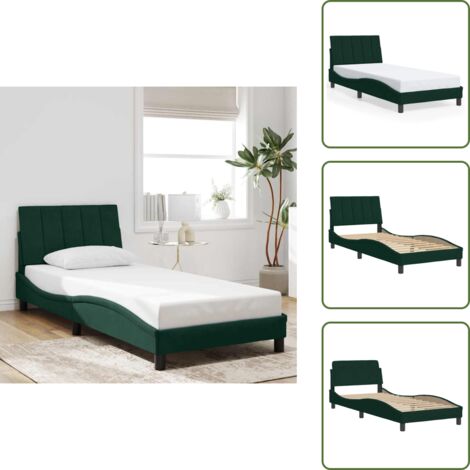 Cuscino per testiera - vidaXL Giroletto senza Materasso Hanko Verde Scuro 80x200 cm in Velluto - Letto in velluto
