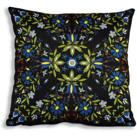 Cuscino popolare kashubiano con girasoli, nero